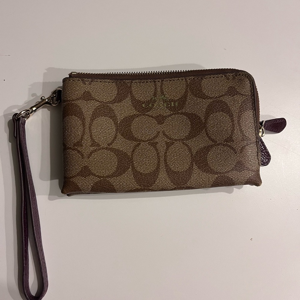 Coach Double Zip Wristlet Signature Canvas